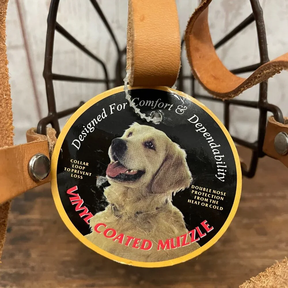 Muzzle for large dog metal vinyl coated leather straps